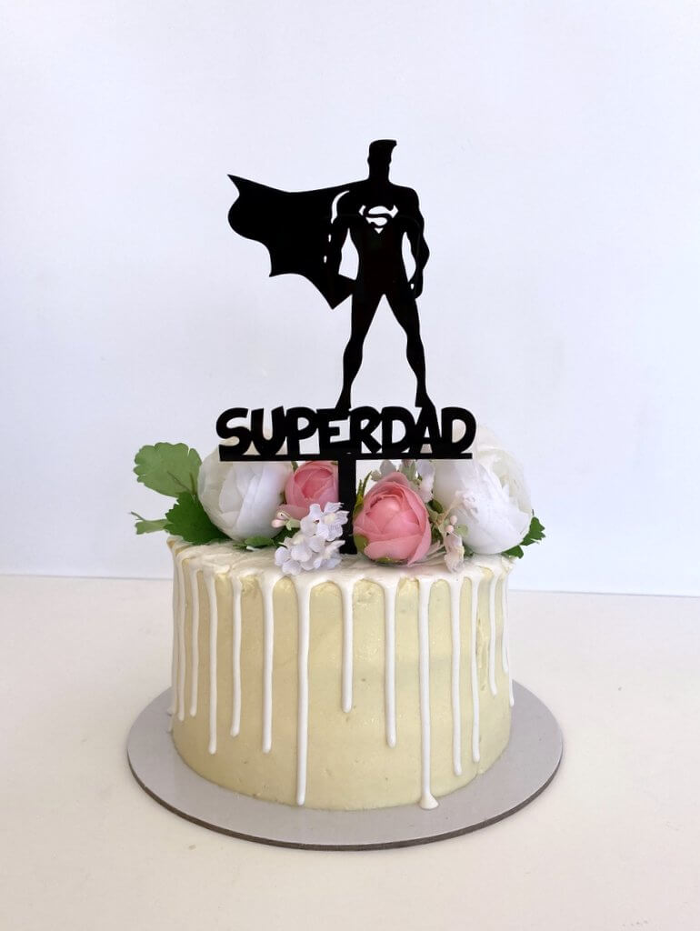 Acrylic Black Superdad Cake Topper | Online Party Supplies